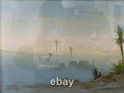 Fine Antique Old ORIENTALIST Arab Desert Landscape Painting, Signed 1920s