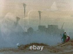 Fine Antique Old ORIENTALIST Arab Desert Landscape Painting, Signed 1920s