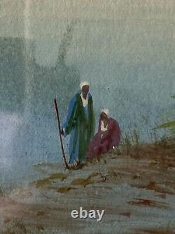 Fine Antique Old ORIENTALIST Arab Desert Landscape Painting, Signed 1920s