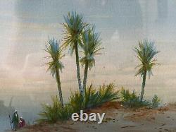 Fine Antique Old ORIENTALIST Arab Desert Landscape Painting, Signed 1920s
