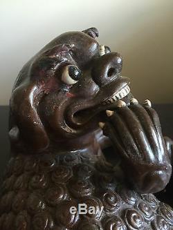 Fine Old 19th / 20th C Chinese Pottery Clawed Foo Dog Lion Statue Sculpture Art