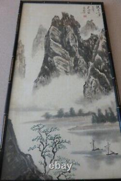 Fine Old Antique Chinese Hand Painting 13x25 Artist Signed On Paper Peak