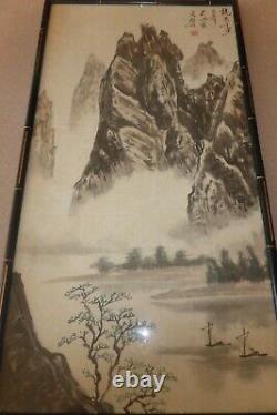 Fine Old Antique Chinese Hand Painting 13x25 Artist Signed On Paper Peak