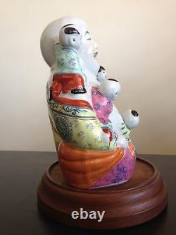 Fine Old Chinese Republic Famille Porcelain Buddha Five Children Statue SIGNED