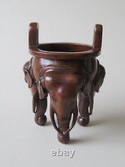 Fine Old Signed Chinese Patinated Bronze Elephant Head Censer - Incense Burner