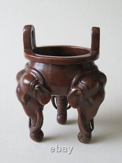 Fine Old Signed Chinese Patinated Bronze Elephant Head Censer - Incense Burner