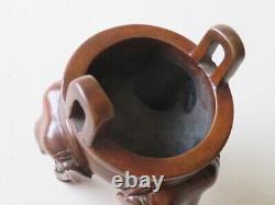 Fine Old Signed Chinese Patinated Bronze Elephant Head Censer - Incense Burner