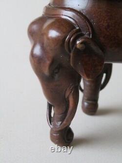 Fine Old Signed Chinese Patinated Bronze Elephant Head Censer - Incense Burner