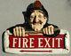 Fire Exit Sign Old Man Fireman W Hat Arrow Vintage Antique Style Store Shop Bar