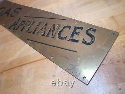 GAS APPLIANCES Antique Hardware Store Brass Advertising Sign Door Push Kickplate