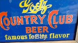 GOETZ BEER VINTAGE SIGN COUNTRY CLUB Light BAR STORE antique RARE GLASS OLD OLD