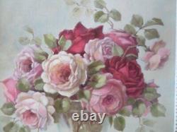 GORGEOUS Christie Repasy Canvas Print PINK CRANBERRY ROSES OLD Gesso WHITE FRAME