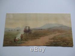 G. Hall Signed Antique Watercolor Early American Pioneer Old Wagon Settlers Cows