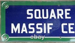 Giant old French enamel steel street sign road plaque name Massif Central Paris