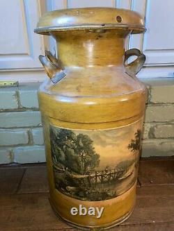 Gorgeous Antique Milk Can Hand Painted The Old Ford Bridge- 20 Hansen & Atlee
