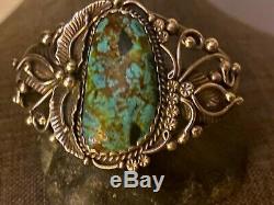 Gorgeous Antique Old Pawn Signed Turquoise/Sterling Silver Cuff Bracelet