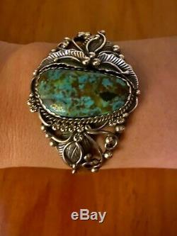 Gorgeous Antique Old Pawn Signed Turquoise/Sterling Silver Cuff Bracelet