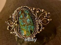 Gorgeous Antique Old Pawn Signed Turquoise/Sterling Silver Cuff Bracelet