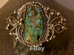 Gorgeous Antique Old Pawn Signed Turquoise/Sterling Silver Cuff Bracelet