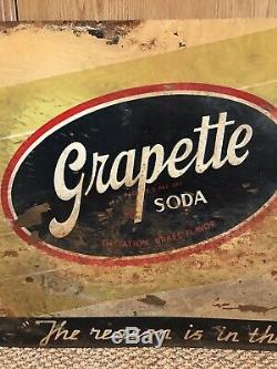 Grapette Soda Sign Tin Rare Original Embossed Gas Oil Old Vintage Antique