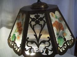 Great Old Art Nouveau Double Signed Reverse Painted Shade Pairpoint Table Lamp