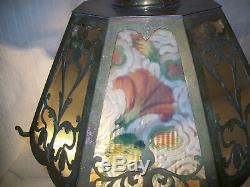 Great Old Art Nouveau Double Signed Reverse Painted Shade Pairpoint Table Lamp