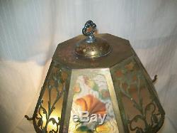 Great Old Art Nouveau Double Signed Reverse Painted Shade Pairpoint Table Lamp