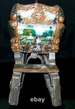 Great Old Folk Art Carved Wooden & Iron Sleigh Hand Painted. Woman & Dogs