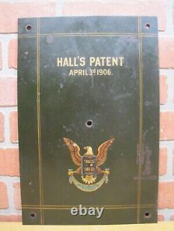 HALL'S SAFE Co CINCINNATI USA pat1906 EAGLE Antique Steel Panel Part Sign Ad