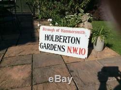 HOLBERTON GARDENS LONDON ANTIQUE ENAMEL STREET ROAD SIGN PROP OLD c 1917 GENUINE