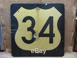 HUGE Vintage Highway 34 Sign Thick & Heavy Old Antique Signs Reflective 7231