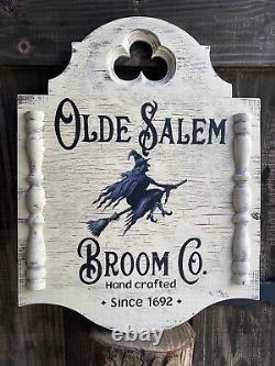 Halloween Witch Olde Salem Colonial Rustic Gothic Sign Painting Old Antique Look
