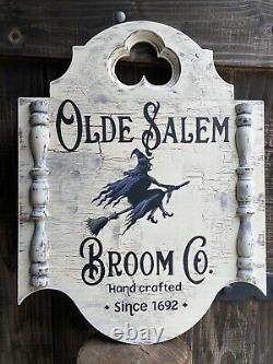 Halloween Witch Olde Salem Colonial Rustic Gothic Sign Painting Old Antique Look