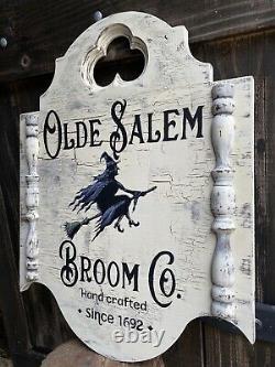 Halloween Witch Olde Salem Colonial Rustic Gothic Sign Painting Old Antique Look