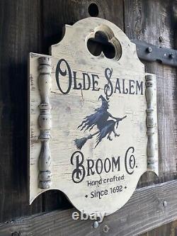 Halloween Witch Olde Salem Colonial Rustic Gothic Sign Painting Old Antique Look