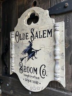 Halloween Witch Olde Salem Colonial Rustic Gothic Sign Painting Old Antique Look