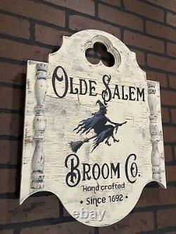 Halloween Witch Olde Salem Colonial Rustic Gothic Sign Painting Old Antique Look