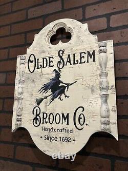 Halloween Witch Olde Salem Colonial Rustic Gothic Sign Painting Old Antique Look