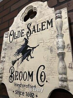 Halloween Witch Olde Salem Colonial Rustic Gothic Sign Painting Old Antique Look