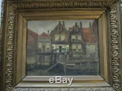 Hanau Antique 19th Century Old Oil Painting Amsterdam Landscape Impressionist