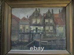Hanau Antique 19th Century Old Oil Painting Amsterdam Landscape Impressionist