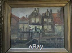 Hanau Antique 19th Century Old Oil Painting Amsterdam Landscape Impressionist