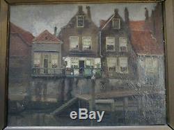 Hanau Antique 19th Century Old Oil Painting Amsterdam Landscape Impressionist