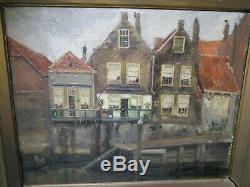 Hanau Antique 19th Century Old Oil Painting Amsterdam Landscape Impressionist