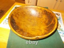 Hand Carved Wonderful Burl Round Bowl From The 1800s Old Make Do Repair On Edge