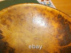 Hand Carved Wonderful Burl Round Bowl From The 1800s Old Make Do Repair On Edge