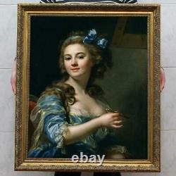 Hand Painted Old Master-Art Antique Oil Painting Portrait noblewoman on canvas