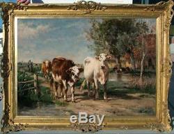 Hand-painted Old Master-Art Antique Animal Oil Painting Cow on canvas 30X40