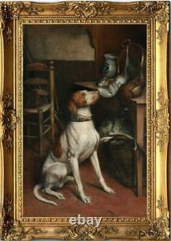 Hand-painted Old Master-Art Antique Animal Oil Painting dog on canvas 24X36