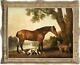 Hand-painted Old Master-art Antique Animal Oil Painting Horse Dog On Canvas